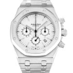 white dial silver case audemars piguet chronograph