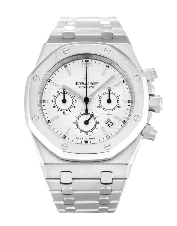 white dial silver case audemars piguet chronograph