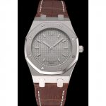 silver dial brown leather band ap watch