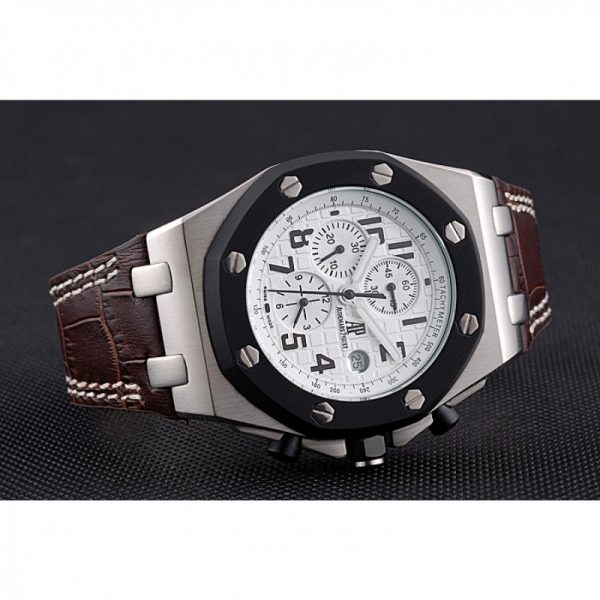 white dial brown leather band ap watch replica