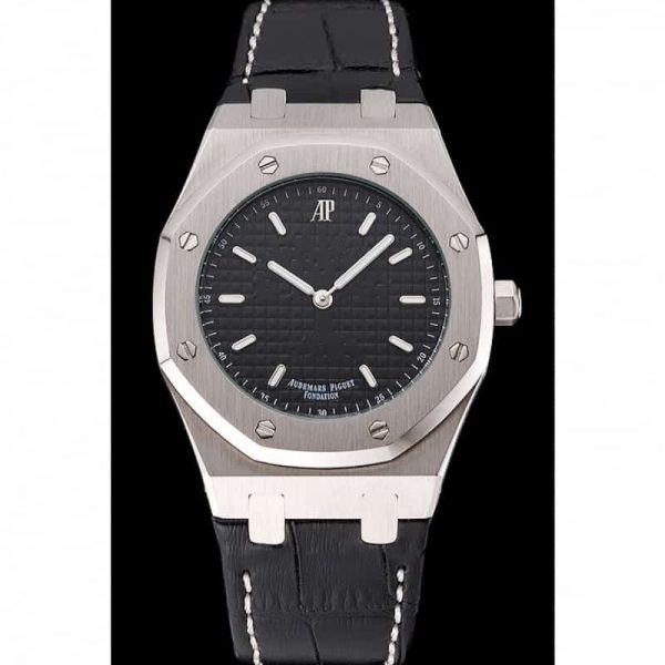 black leather band ap watch