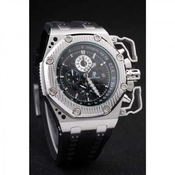 black dial black rubber band fake ap watch