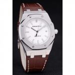 brown leather strap white dial ap watch