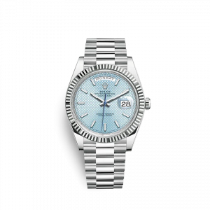 silver rolex day date with ice blue dial